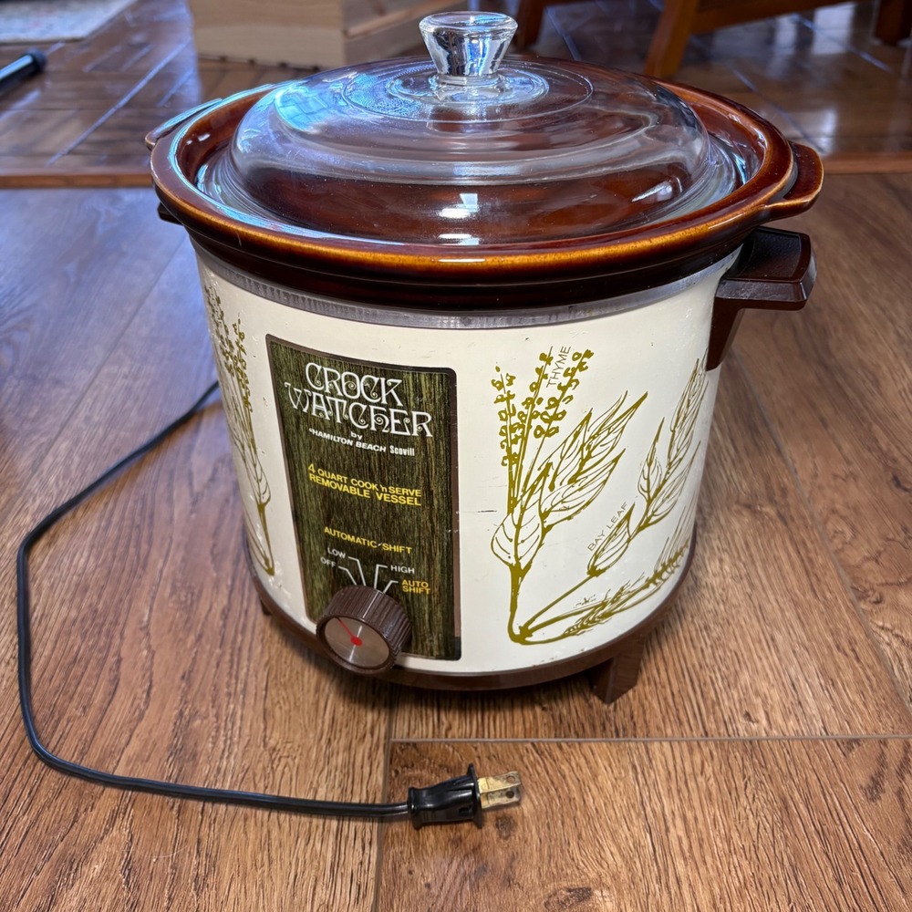 Vintage Crock Watcher 'Herb Garden' 1970's Hamilton Beach 4 Qt Pot Slow Cooker